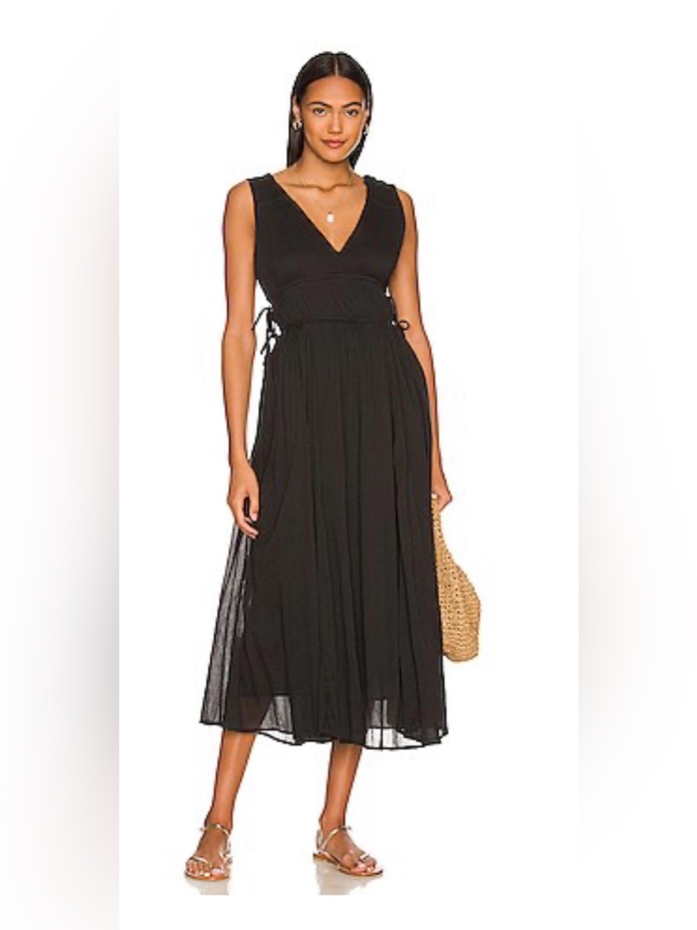 NWT Joie Margarettea V-Neck Black Midi Dress - size M